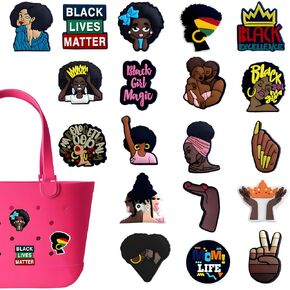 Black Lives Charms for Bogg Bag - Set of Random 15 or 19 PVC Rubber Inserts, Compatible with Bogg Bag Accessories, Beach Bag Charms Inserts Accessories for Women Girls (B1)