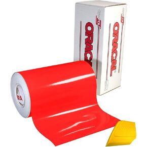ORACAL 6510 Fluorescent Red Cast Vinyl Wrap 12 Inch x 30 Inch Roll for Cricut, Silhouette & Cameo Including Hard Yellow Detailer Squeegee (1 Roll Pack)