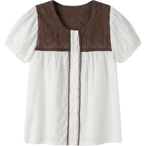 Mud Kingdom Girls Lace Top Cotton Short Sleeve Eyelet Blouse Shirt Ruffled Casual