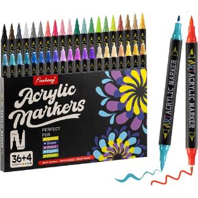 Finnhomy 60+6 Colors Acrylic Paint Markers, Dual Tip Paint Pens with Soft Fine Tip and Brush Tip for DIY Crafts, Acrylic Markers with 6 Additional Colors