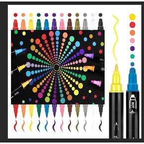 Premium 12 Colors Dual Tip Acrylic Paint Pens - Ideal for Rock, Wood, Canvas, Stone & More DIY Crafts. Great Art Supplies & Christmas Gift! Brush Tip Markers for Kids & Adults in Saudi Arabia