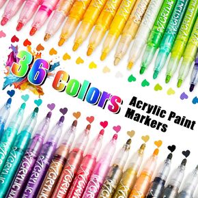 36 Color Acrylic Paint Pens Markers Extra Fine Tip Waterproof Markers Pens for Rock Painting Ceramic Glass Wood Fabric Canvas Porcelain Metal Pumpkin Card Making DIY Crafts and Art Supplies
