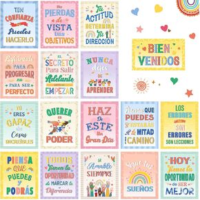 Outus 17 Pcs Spanish Inspirational Posters Bienvenidos Posters Motivational Decor Spanish Bulletin Board Hispanic Heritage Month Banners for Primary Middle High School Classroom Decorations