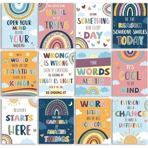 gisgfim 12pcs Classroom Motivational Poster Boho Rainbow Educational Bulletin Board Poster Positive Quotes Classroom Decorations for Middle High Elementary School Growth Mindset Wall Supplies14 x 11In