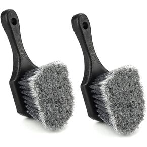 QWORK Short Handle Tire and Wheel Brush for Car Rim, Soft Bristles for Gentle Washing, Efficiently Cleans Tires