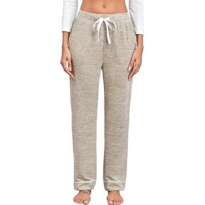 Womens Pajama Pants Wide Leg Lounge Pants Knitted Sleep Pants High Waist Trousers With Pockets S-3XL