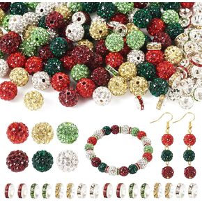 Beadthoven 120pcs 10mm Rhinestone Beads with 8mm Spacers for Jewelry Making, Sports Baseball Necklace Beads Set Blue Orange Crystal Disco Ball Beads Sparkly Diamond Beads for Bracelets Keychain DIY
