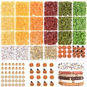 Megoogo Halloween Clay Beads Bracelet Making Kit, 2340 pcs Polymer Heishi Flat Round Beads with 145 pcs Charm Beads for Jewelry Making Kit Friendship Bracelets Making DIY Crafts