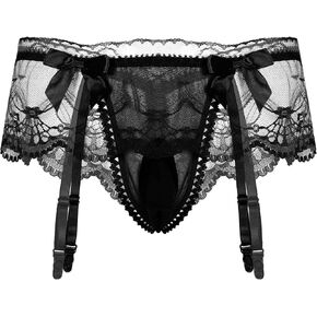 Men Sissy T-back Briefs Lace Skirted Pouch Panties Transgender Bikini Briefs Mooning Lingerie Nightwear
