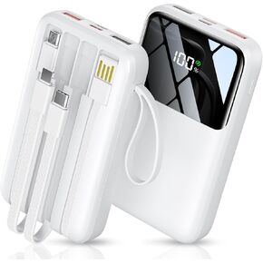 Portable Charger with Built in Cable, 15000mAh Power Bank, 22.5W Fast Charging, 6 Outputs, Slim Travel Battery Pack with LED Display, Compatible with iPhone 16/15/14, Samsung, Android Phones, Pad