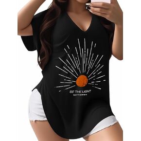 Plus Size Graphic Tees for Women - 1X-4X T Shirts Oversized Tshirts V Neck Loose Fit Summer Short Sleeve Top