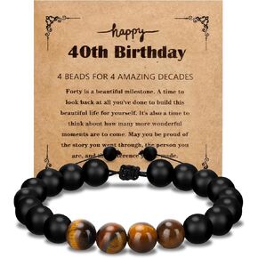 Yadiana 30th 40th 50th 60th Birthday Gifts for Men, Mens Beaded Bracelets with Tiger Eye Stone Adjustable Natural Polished Stone Bracelets, 30 40 50 60 Year Old Mens Birthday Gift Ideas for Him Grandpa Dad Husband Uncle Brother Friend