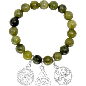 Carrolls Irish Gifts Connemara Marble Triple Charm Bracelet with Tree of Life and Trinity Knot