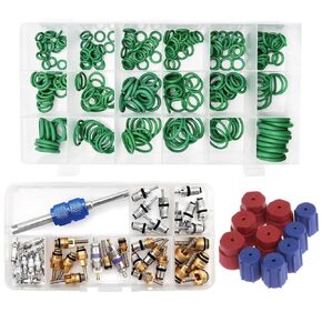3 Sets Car A/C Repair Kit, 270pcs Rubbber O-Ring Assortment Kits Seal Gasket Washer Set + 40PCS Car Air Conditioner Valve Core Kit R12 R134a A/C Valves Cores + 10pcs R134a AC Valve Caps