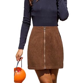CUPSHE Corduroy Front Zipper Mini Skirt High Waist Woven Front Zipper Short Skirts