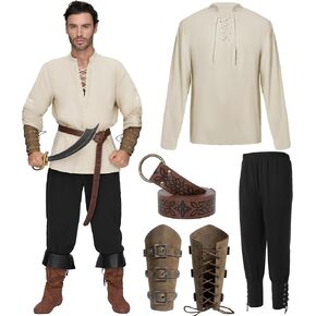 Spooktacular Creations Halloween Mens Renaissance Costume, Medieval Costume Men Set, Pirate Shirt Viking Ankle Banded Pants