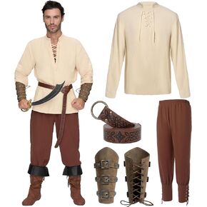 Spooktacular Creations Halloween Mens Renaissance Costume, Medieval Costume Men Set, Pirate Shirt Viking Ankle Banded Pants
