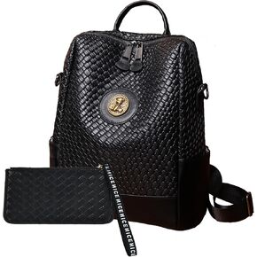 PILCAVE Fashion Backpack Purse for Women with Small Coin Pocket Waterproof Large PU Leather Anti-theft Travel Woven Backpack