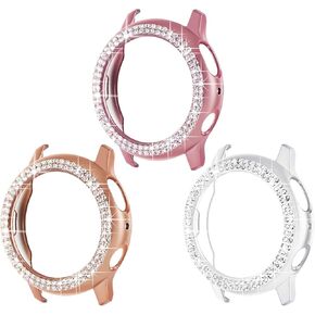 Surace Compatible with Galaxy Watch Active 2 Case 40mm, Bling Crystal Diamond Protective Cover Compatible for Samsung Galaxy Watch Active 2, 3 Packs, Black/Rose Gold, Pink/Rose Gold, White/Silver