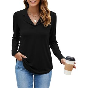 Uvog Womens Long Sleeve Collared Shirts V Neck Dressy Casual Business Work Office Tunic Tops