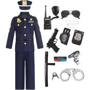 Cop Costume for Kids Boys Police Officer Costume Suit with Hat Toddler Halloween Costume Outfit Set with Stuff Toy