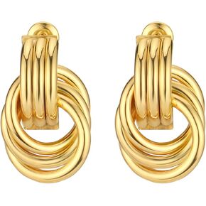 Reoxvo Geometric Drop Dangle Earrings for Women Trendy Lightweight chunky Gold Plated Kont Big Earring Jewelry for Women