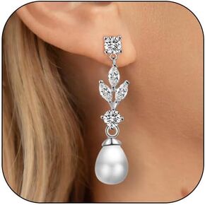 Pearl Drop Earrings for Women Gold Cubic Zirconia Pearl Earrings for Bridesmaid Wedding Jewelry Gift Brides Bridal Jewelry for Wedding Mother of the Bride