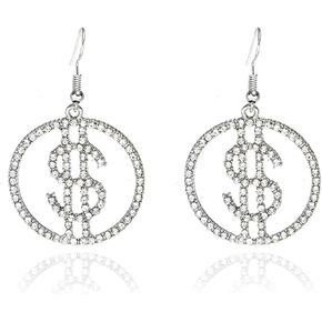 Sparkly Crystal Dollar Sign Dangle Earrings for Women Creative CZ Dollar Earrings Charm Glitter Rhinestone Money Hook Earrings Statement Exaggerated Dollar Rhinestone Earrings