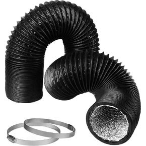 Dryer Vent Hose 4 Inch Air Duct 9.84 Feet Flexible Adjustable PVC Heavy-Duty Four-Layer Air Duct Hose with 2 Screw Clamps for HVAC Ventilation (Black)