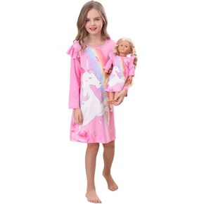 Bow Dream Girls Dress and Matching American Girl Doll Clothes for Girls Pink Rainbow Party Birthday