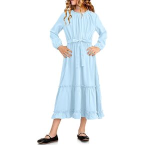 BesserBay Girls Long Sleeve Casual Maxi Dress with Pockets 5-14 Years