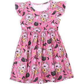 Halloween Christmas Toddler Girls Dress Pumpkin Spider Ghost Print Dresses Long Sleeve 2-8Y