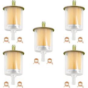 Universal 3/8" Gas Inline Fuel Filters with Hose Clamps for Industrial Tractor, Car, Truck, Motorcycle, RV, Generator and More Gas Power Engines, 5 Pack