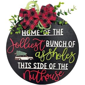 Christmas Wreath Welcome Sign, National Lampoon's Christmas Vacation Holiday Wooden Hanging Sign Door Wreath for Home Indoor Outdoor Decoratio (Art Deco)