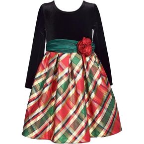 Bonnie Jean Girls 12M-16 Velvet Metallic Plaid Taffeta Christmas Dress