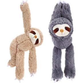 2 Packs Sloth Stuffed Animal Hanging 18 Inch Three Toed Sloth Plush Sloth Plush Toy with Hook and Loop Hands for Teens Adults Gifts Decors, Gray