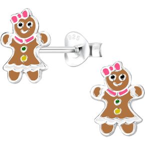 925 Sterling Silver Christmas Gingerbread Stud Earrings Hypoallergenic 10577