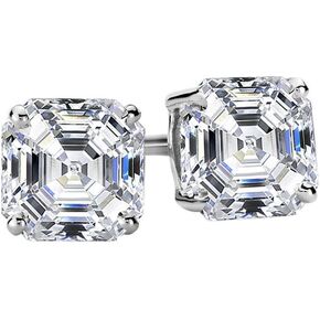 1-3 Carat 14K White Gold GIA Certified Asscher Cut Diamond Earrings Push Back Luxury Collection (D-E Color, VS1-VS2 Clarity)