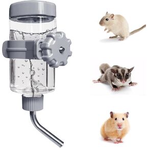 No-Drip Water Bottle/Feeder for Guinea Pigs/Hamsters/Bunnies/Ferrets/Squirrel/Hedgehog/Other Small Pets, Weather Resistant Cage Water Dispenser for Dogs/Cats, 12oz, Gray