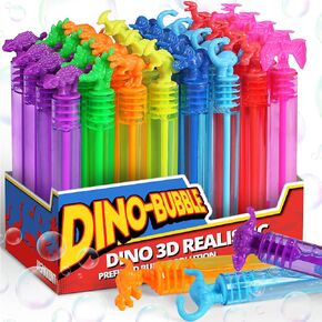 Dinosaur Birthday Decoration, 3D Detail Mini Bubble Wands Bulk 32 Pack, Neon Dino Party Favors Supplies for Kids, Pinata Filler Goody Bag Stuffers, Carnival Prizes, Treasure Box Toys Gift for Girl Boy