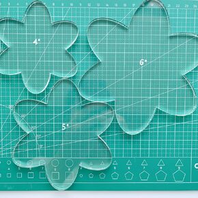 Flower Acrylic Quilting and Embroidery Templates, Set of 3 (4, 5, 6 inches), Clear