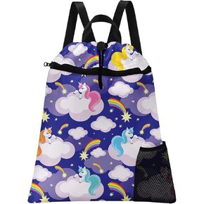 Space Galaxy Gym Drawstring Backpack Waterproof Science Sky Swimming Beach Sackpack, Sports Yoga Dance Travel String Bag Gift Bags with Water Bottle Pocket