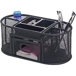1InTheOffice Desk Caddy Organizer, Pen Caddy for Desk, Desk Top Organizer Caddy, 7-Compartment, Mesh Wire, Black