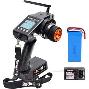 Radiolink RC4GS V3 RC Radio Transmitter with Receiver (R6FG with Gyro) 5 Channel with 2S 1800mAH LiPo Battery RC Remote Controller, 400m Remote Control for RC Car, Truck, Buggy, Tank, Crawler, Boat
