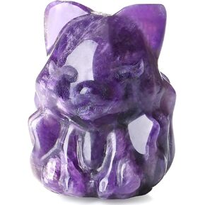 QINJIEJIE 2" Clear Quartz Fox Figurine Natural White Crystals Healing Stone Hand Carved Polished Fox Decor Gemstone Statue Office Room Home Desk Cute Decoration Collectible Gifts for Women