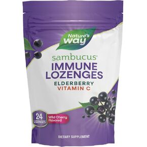 Nature's Way Sambucus Elderberry Lozenges, 1000 Mg Vitamin C Per Serving, Wild Cherry (3 Pack), 24 Count