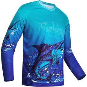 JPOJPO Mens Fishing Shirt Long Sleeve, Fishing Jerseys Fish Tshirts - Breathable, Cooling, Light-Weight