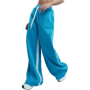 Floerns Women's Drawstring Waist Baggy Sweatpants Contrast Binding Wide Leg Pants