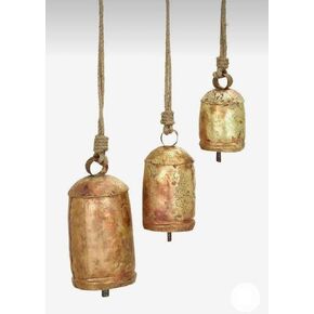 Vintage Inspired Meditation Decorative Cow Bell with Jute Hanging Rope, Set of 3 (5",4",3" H,) Gold