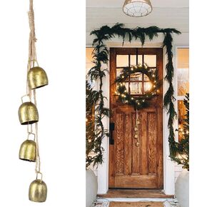 Christmas Bells for Decoration, Gold Metal Vintage Cow Bells with Jute Hanging Rope, Decorative Christmas Cow Bell for Weddings, Parties, and Christmas Wreath